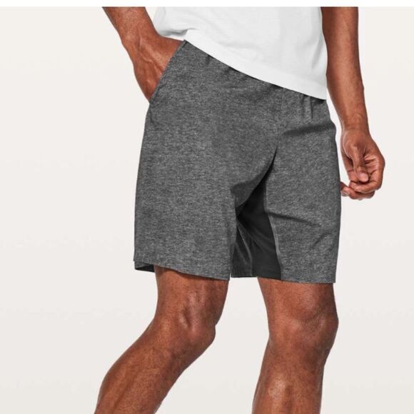 Lululemon T.H.E. Short Linerless Heathered Texture Printed Greyt Deep Coal - Picture 3 of 15